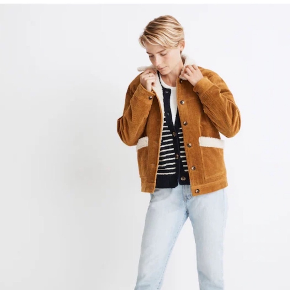 Madewell Sherpa-Lined Corduroy Barn Swing Chore Coat Sz XL Antique Gold